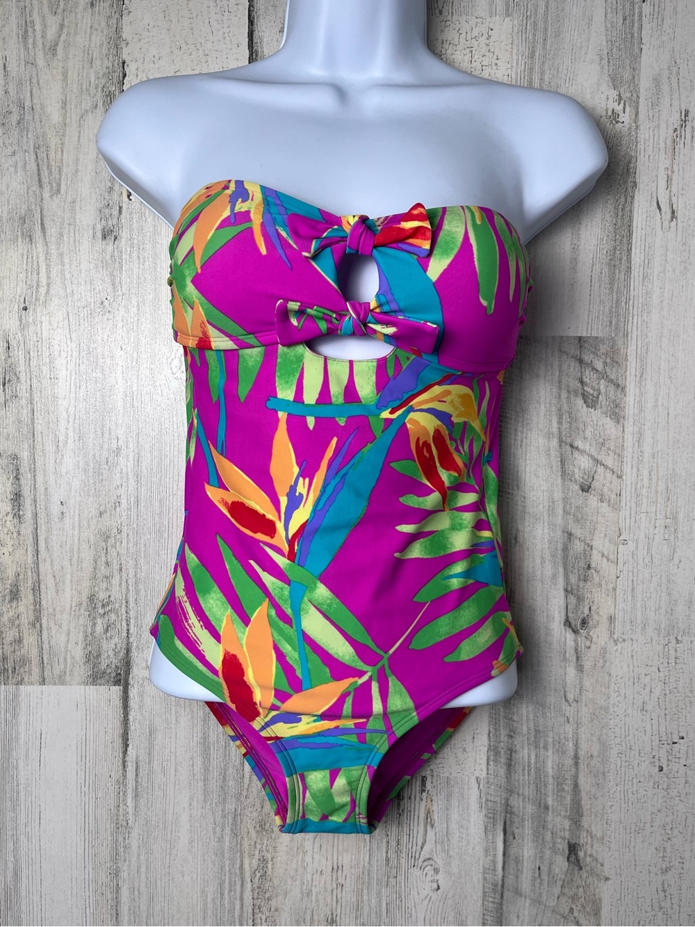 aerie Magenta Tropical Bandeau One-Piece Swim XS